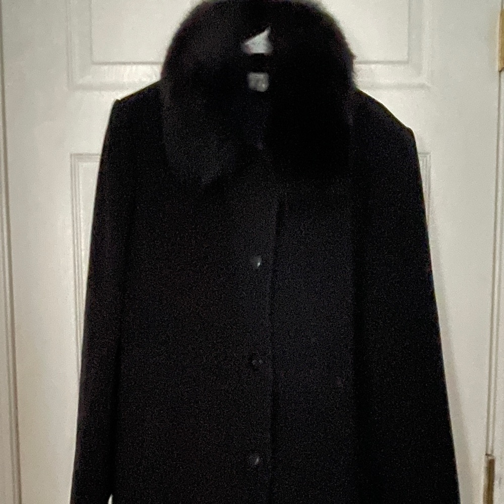 Black Wool Coat with Faux Fur Collar